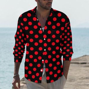 Chemises décontractées pour hommes Red Polka Dot Mens Vintage Spots Print Shirt Long Sleeve Retro Street Blouses Autumn Custom Top Big Size 3XL 4XL