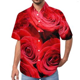 Chemises décontractées pour hommes Red Rose Print Blouses Homme Élégant Floral Hawaiian Manches Courtes Imprimé Streetwear Surdimensionné Chemise De Vacances Cadeau