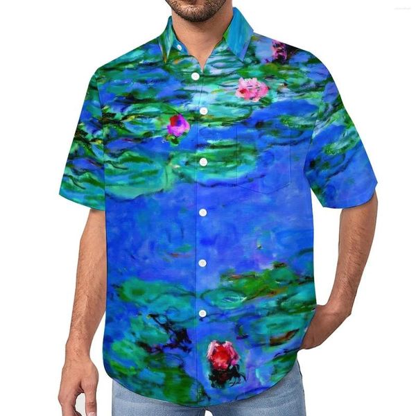 Camisas casuales para hombres Camisa de agua roja La famosa pintura de Claude Monet Playa Blusas frescas sueltas Diseño de manga corta Top de gran tamaño