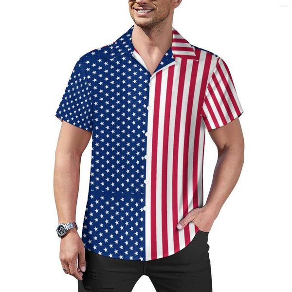 Chemises décontractées pour hommes Rouge Blanc Bleu Étoiles Chemise ample Vacances Patriotique USA Drapeau Été Graphique Manches Courtes Mode Blouses Oversize