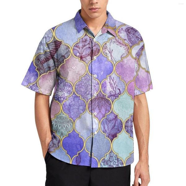 Camisas casuales para hombres Camisa con estampado barroco retro Royal Purple Beach Blusas con estilo hawaianas sueltas Diseño de manga corta Top de gran tamaño