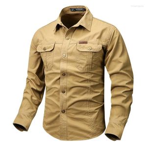 Casual shirts voor heren retro vrachtstijl lange mouw shirt met pocketontwerp mannenscasual knop omhoog voor lente herfst qutdoo