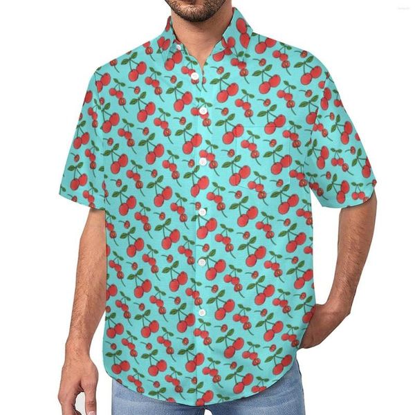 Camisas informales para hombre, camisa holgada Retro de cereza para hombre, playa, Vintage, estampado de frutas, gráfico hawaiano, manga corta, novedad, blusas de gran tamaño