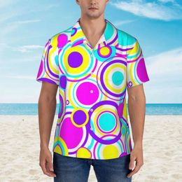 Camisas informales para hombre, camisa hawaiana con patrón de círculos Retro, vacaciones para hombre, estampado brillante de los años 60, diseño de estilo callejero, blusas Vintage de gran tamaño