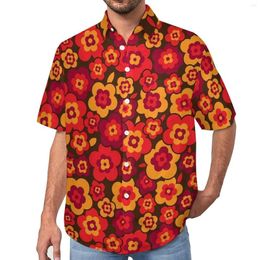 Chemises décontractées pour hommes chemises de vacances à floral rétro Red Flowers Red Print Hawaiian Aesthetic Blouses Clats graphiques à manches courtes Plus taille