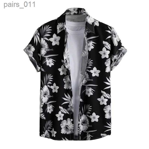 Chemises décontractées pour hommes Shirt Hawaiian Flower Shirt for Men Summer 3D PLANTES IMPRESSIONS Feuilles à manches courtes Bouton Down Down Down Tops Beach Tops Blouse Clothes 240402