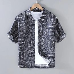 Chemises décontractées pour hommes Retro Japan Style Floral Imprimé Lin imprimé Men Summer Blans Loose à manches courtes pour les jeunes