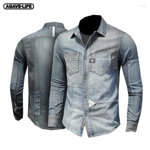 Chemises décontractées pour hommes Shirt Retro Jean Shirt Patchwork Abèle à manches longues Denim Men de haute qualité Vintage Vintage