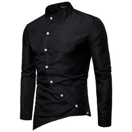 Casual overhemden voor heren Retro overhemd met lange mouwen 77777 Herfstmode Knopen Satijn Zijde Zwart Los Shirt218D