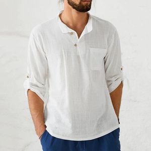 Chemises décontractées pour hommes rétro pour hommes en coton en coton à manches longues collier bouton lâche pull printemp