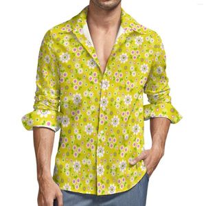 Casual herenoverhemden Retro Mod-overhemd Man Bloemen Geel Print Lente Grappig Custom Blouses Lange mouw Cool Oversized Verjaardagscadeau