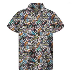 Chemises décontractées pour hommes Rétro Music Tape Record Chemise d'impression 3D Été Hawaïen Hommes Y2k Tops Street Revers Aloha Blouse Bouton Manches courtes