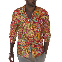 Heren Casual Shirts Retro Paisley Print Shirt Trippy Hippy Lange Mouw Ontwerp Y2K Blouses Lente Losse Oversized Tops 230309