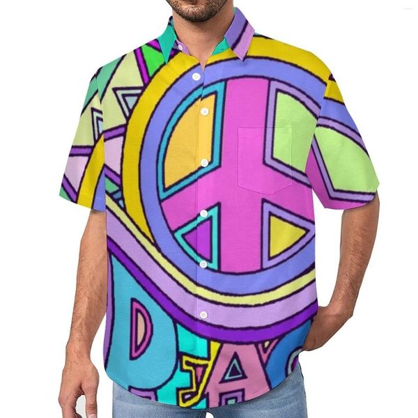 Camisas casuales para hombres Blusas retro de arte de la paz Hombres Hippy Hawaii Manga corta Gráfico Novedad Camisa de playa de gran tamaño Idea de regalo