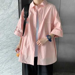 Chemises décontractées pour hommes Chemise rose rétro Veste Hommes Printemps Automne Style urbain Blouse à manches courtes Travail d'été Chemises tactiques Unisexe Streetwear