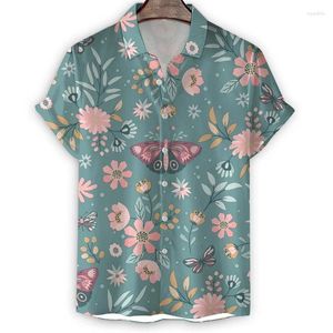 Chemises décontractées pour hommes Plantes rétro Fleur Chemise d'impression 3D pour hommes Été Lâche Manches courtes Tops Mode Bouton Street Blouse Blouse