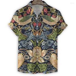 Camisas casuales para hombres Plantas retro Hoja de flores Estampado 3D Camisa hawaiana Hombres Verano Floral Mangas cortas Camisetas de gran tamaño Solapa con botones de calle