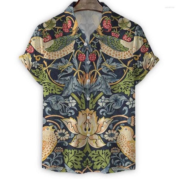 Chemises décontractées pour hommes Plantes rétro Feuille de fleur Impression 3D Chemise hawaïenne Hommes Été Floral Manches courtes T-shirts surdimensionnés Bouton de rue Revers