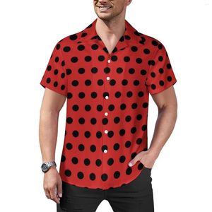 Chemises décontractées pour hommes chemise à pois rétro rouge et noir plage ample hawaïen Cool Blouses à manches courtes graphique haut surdimensionné