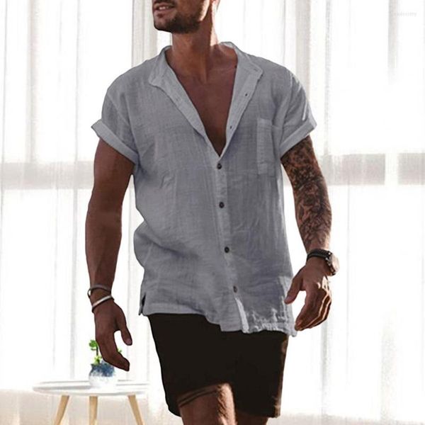 Chemises décontractées pour hommes chemise rétro élégante couleur Pure hommes haut coupe 3D solide coton lin vêtements masculins