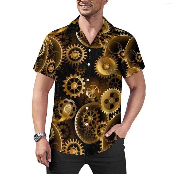 Chemises décontractées pour hommes Rétro Steampunk Chemise ample Man Beach Brass Gears Imprimer Hawaïen Personnalisé Manches courtes Nouveauté Blouses surdimensionnées