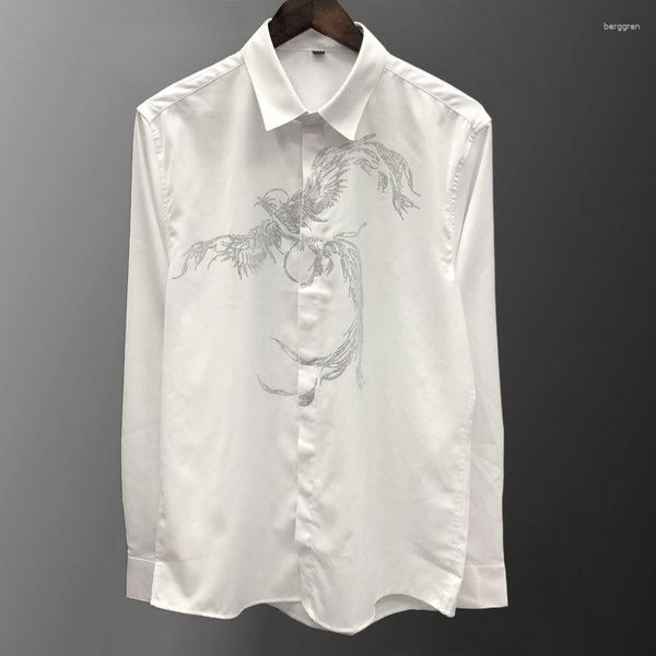 Chemises décontractées pour hommes Strass Animal Bird Chemise Camiseta Masculina Haute Qualité Pour Hommes Social Club Tenues Diamant Imprimer