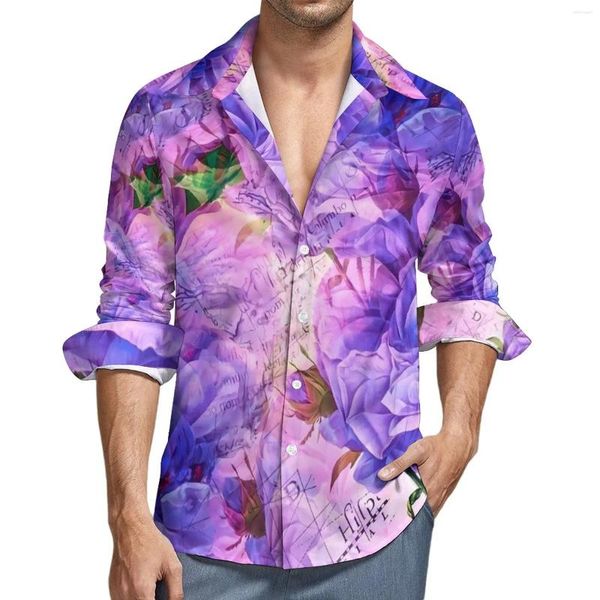 Chemises décontractées pour hommes Chemise florale rose Aquarelle Fleurs à manches longues Graphique Harajuku Blouses Automne Rétro Vêtements surdimensionnés