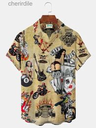 Chemises décontractées pour hommes Royaura rétro Skull Pin Girl Rockabily Flame Dice Imprime Hawaii Extra Large Aloha Wrinkle Shirt Free Summer Top YQ240408