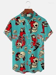 Camisas informales para hombre Royaura Vintage Skull Pins Up Girl Rockabilly Flame Dice Print Camisa hawaiana de gran tamaño Aloha sin arrugas Tops de verano