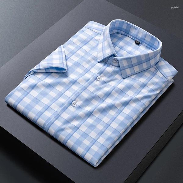 Camisas casuales para hombres S-5XL Coreano Slim Fit Plaid Manga corta para un diseño suave y cómodo Camisa de lujo delgada joven Blusas Ropa para hombres