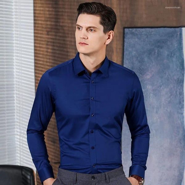 Camisas casuales para hombres S-6XL Manga larga Algodón Fibra de bambú Diseño de lujo Joven Elástico Sin hierro Camisa social formal Blusas Ropa para hombres