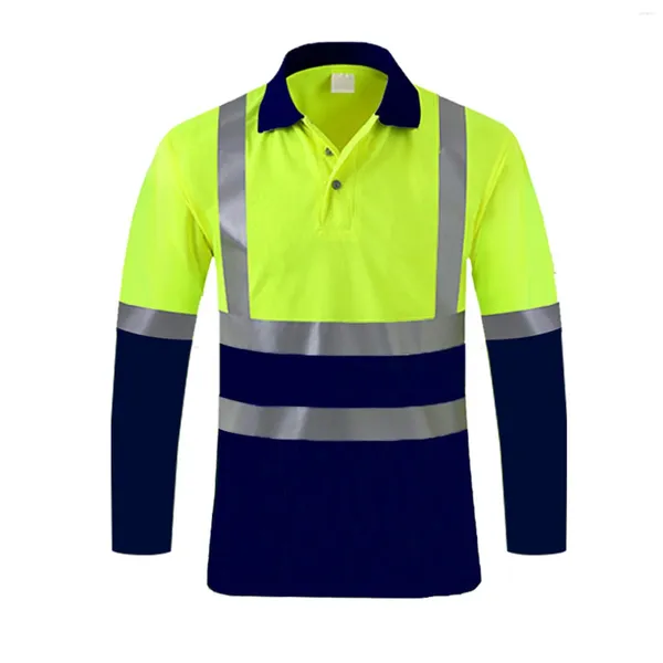 Camisas casuales de hombres de seguridad Top reflectante Botón de manga larga Machorro de trabajo de juleo masculino Contraste de color polo camisa para ropa de trabajo