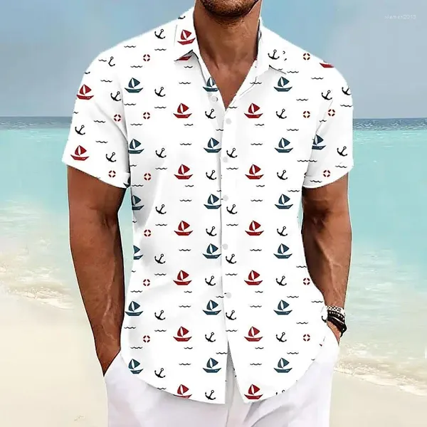 Camisas casuales para hombres Camisa de navegación Vacaciones Hawaiana Manga corta Verano Playa Ropa diaria Top Diseño de botones de moda