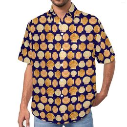 Camisas informales para hombre, camisa de conchas festoneadas, blusas holgadas de tendencia hawaiana con estampado de animales para vacaciones, ropa de gran tamaño gráfica de manga corta
