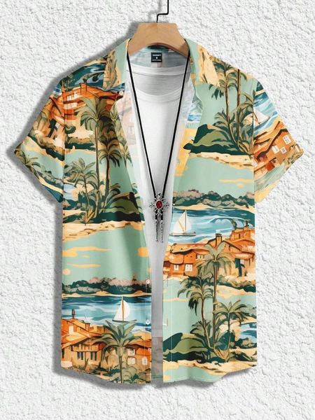Chemises décontractées pour hommes Seaside plage palmier imprime