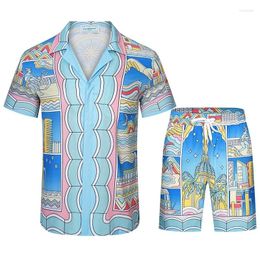 Mannen Casual Shirts Seaside City Print Mannen Harajuku Casa Zomer Pak Stijl Hoge Kwaliteit Ademend Mode Zak