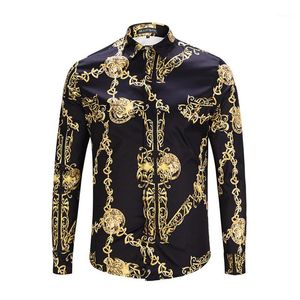 Chemises décontractées pour hommes Seestern 3D Print Luxury Gold Men Shirt Dress Fashion Slim Fit Male Long Sleeve Business Social Tops