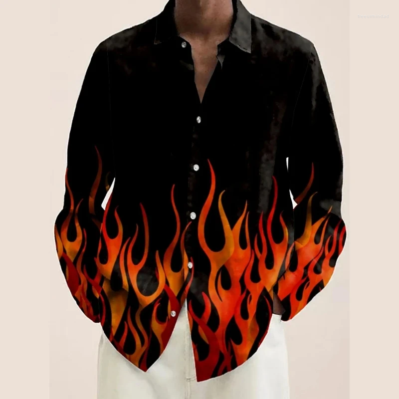 Herren-Freizeithemden, für Männer, 3D-Flammen-Druck, lockeres Sweatshirt, übergroße Tops, T-Shirt, hochwertige Kleidung, täglich, lange Ärmel