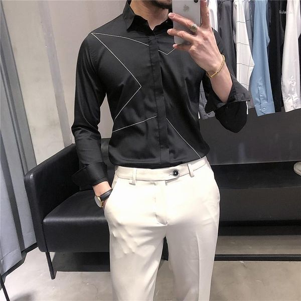 Camisas casuales para hombres Venta de hombres Vestido de negocios Manga larga Top Moda de alta calidad Cuello de polo Color sólido Camiseta Blusa