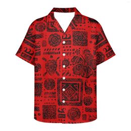 Casual shirts voor heren verkopen Polynesische traditionele tribale tattoo print shirt revers korte mouw zomer dunne schildpad patroon mode mannen