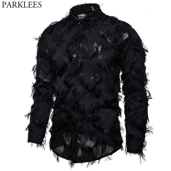 Chemises décontractées pour hommes Sexy Black Feather Star Clubwear Shirt Men Stage Prom Dress Shirts Mens Party Dinner Event Prom Shirt Male Chemise Homme 230209