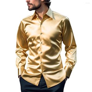 Casual overhemden voor heren, sexy satijnzijde en blouses, effen kleur, slim fit, sociaal overhemd met lange mouwen, herenkleding