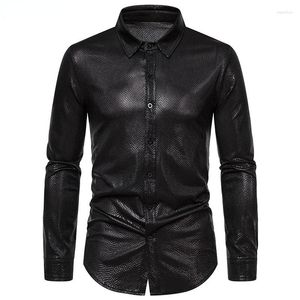 Hommes chemises décontractées Sexy serpent motif métallisé noir chemise hommes 2022 70 s Disco fête discothèque hommes Halloween bal Costume