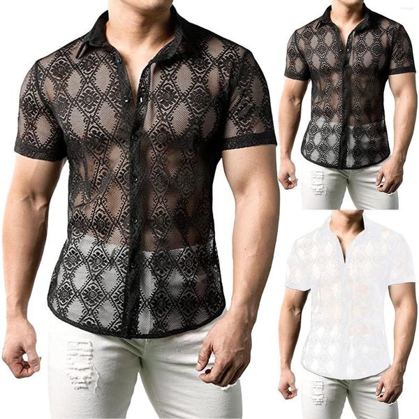 Chemises décontractées pour hommes chemises en dentelle en maille sexy