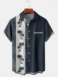 Casual shirts voor heren gearceerd kokosboomprint Hawaii shirt voor mannen ademende strandfeestje slijtage korte mouw knoop kleding plus maat