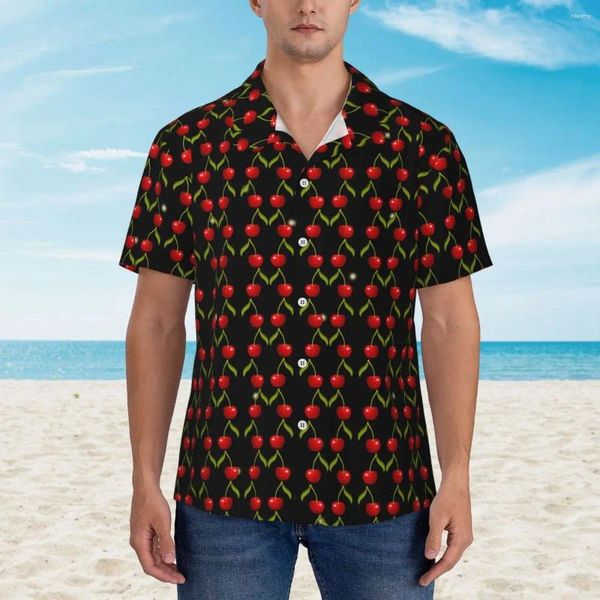 Chemises décontractées pour hommes Cherries Cherries Chemises de vacances Mentes Red Fruit Imprimé d'été Summer à manches courtes Nouveauté surdimension