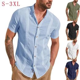 Camisas casuais masculinas camisa 2024 verão negócio polo cor sólida moda versátil solto grande básico luz listra cardigan