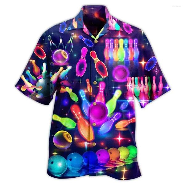 Chemises décontractées pour hommes Chemise 3D Bowling Imprimer pour hommes Mode hawaïenne à manches courtes Streetwear Blouse Harajuku Sports Tops Vêtements