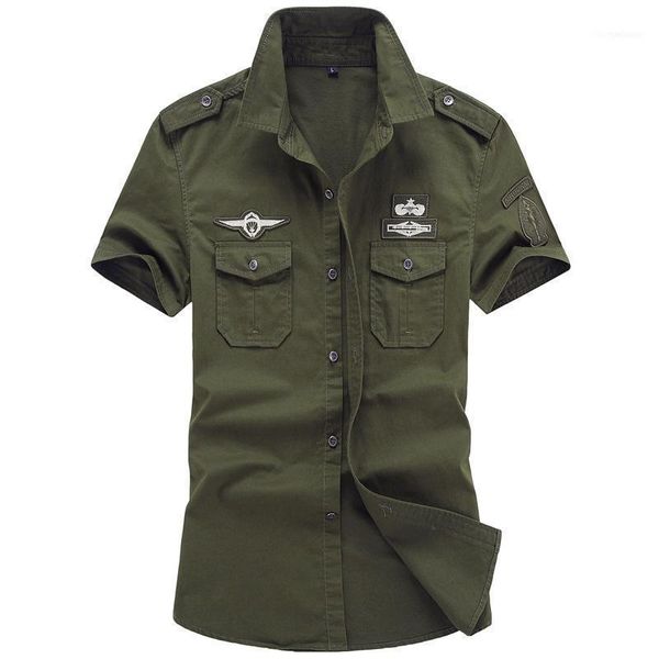 Chemises décontractées pour hommes Chemise Style Armée Mens Tactique Collier à manches courtes Américain Uniforme Vêtements Vert Male1