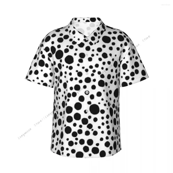 Camisas casuales para hombres Camisa Patrón de lunares en blanco y negro Manga corta Hombres de verano Ropa con botones y cuello vuelto